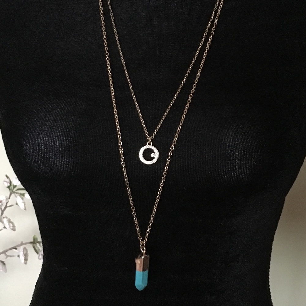 Bethany Mota necklace layered gold and blue stone
